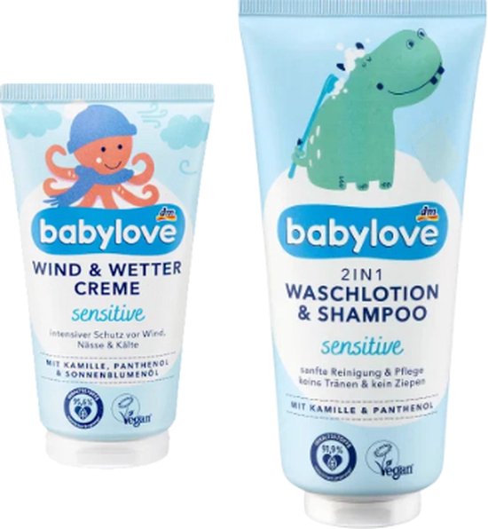 Babylove 2-in-1 Shampoo & Lotion + Weer & Windcrème - COMBI-VERPAKKING | Met kamille en panthenol - Beschermend en verzorgend voor uw baby