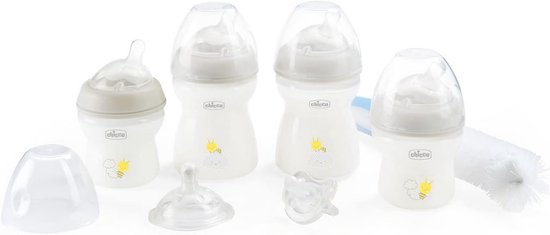 Babyluier Starterset: 4 Flessen (150ml & 250ml) met Gekantelde Zuigfles en Zachte Fopspeen | Ideaal voor Borstvoeding en Pasgeborenen