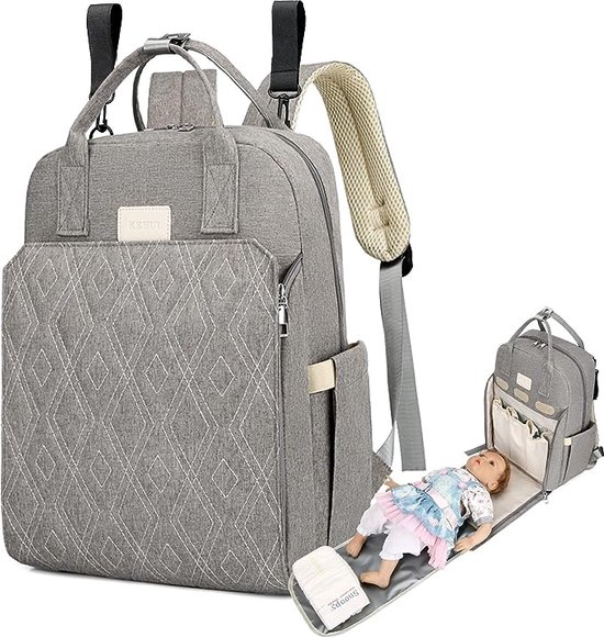 Babyluierrugzak met draagbaar aankleedkussen, multifunctionele waterdichte luiertas met grote capaciteit, babytas voor mama en papa reizen, grijs, l van RUVALINO