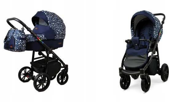 BabyLux® Kinderwagen 2in1 – COLORLUX - Forest Deer BLACK FRAME - Opklapbare Wandelwagen incl. Reiswieg, Multifunctionele Buggy Sportstoel - Combi-kinderwagen met Luiertas, Regenhoes, Klamboe, Bekerhouder, etc. van Merkloos