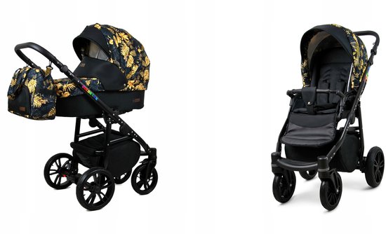 BabyLux® Kinderwagen 2in1 – COLORLUX - Gold Jungle BLACK FRAME - Opklapbare Wandelwagen incl. Reiswieg, Multifunctionele Buggy Sportstoel - Combi-kinderwagen met Luiertas, Regenhoes, Klamboe, Bekerhouder, etc. van Merkloos