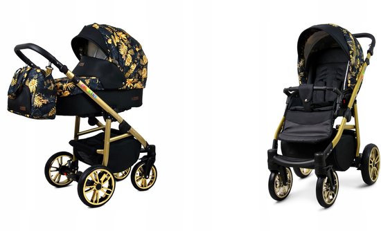 BabyLux® Kinderwagen 2in1 – COLORLUX - Gold Jungle GOLD FRAME - Opklapbare Wandelwagen incl. Reiswieg, Multifunctionele Buggy Sportstoel - Combi-kinderwagen met Luiertas, Regenhoes, Klamboe, Bekerhouder, etc. van Merkloos
