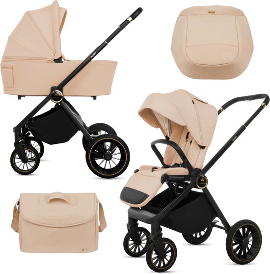 BabyLux® Kinderwagen 2in1 ROSSO, Opvouwbare Lichtgewicht Kinderwagenset Incl. Reiswieg, Buggy Sportzitje, Luiertas En Meer Accessoires, 4 Verstelbare Standen, 0-22kg (0-4 Jaar), Uv-Bescherming 50+
