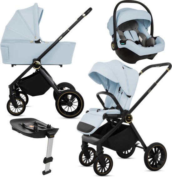 BabyLux® Kinderwagen 3in1 Set ROSSO, Opvouwbare Lichtgewicht Kinderwagenset Incl. Reiswieg, Buggy, I-Size Baby-Autostoeltje, Luiertas En Meer Accessoires, 4 Ligstanden, 0-22kg, Uv-Bescherming 50+