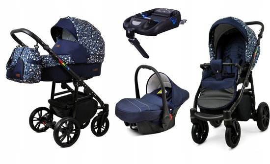 BabyLux® Kinderwagen 4in1 – COLORLUX - Forest Deer BLACK FRAME - Opklapbare Wandelwagen incl. Reiswieg, Multifunctionele Buggy Sportstoel, Autostoel, ISOFIX basisstation - Combi-kinderwagen met Luiertas, Regenhoes, Klamboe van Merkloos