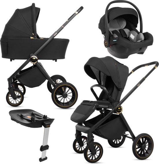 BabyLux® Kinderwagen 4in1 Set ROSSO, Opvouwbare Lichtgewicht Combi Kinderwagenset Incl. Reiswieg, Buggy, I-Size Kinderzitje, Autostoel, 4 Verstelbare Standen, 0-22kg, Uv-Bescherming 50+