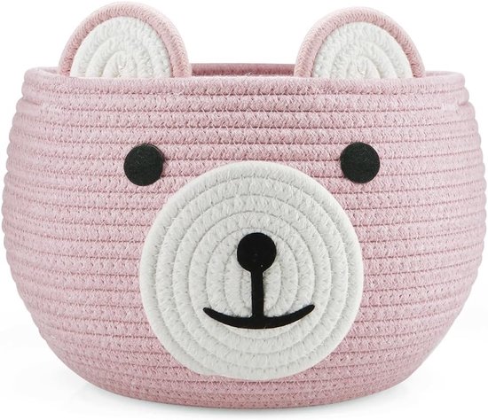 babymand, baby geschenkmand kinderkamer wasorganizer met schattig beer ontwerp voor opslag baby pasgeboren benodigdheden, luier caddy met handvat (roze)