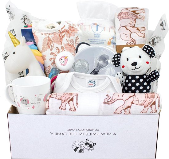 Babymand Cadeauset - Kraammand Baby - Baby Verzorging - Complete Set - 33 cm - Multicolor