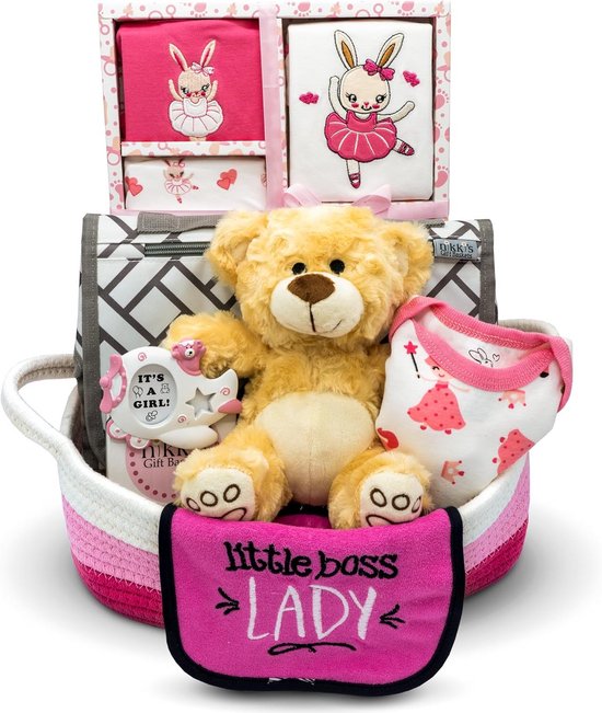 Babymeisje Geschenkenmand met Essentiële Benodigdheden van Merkloos