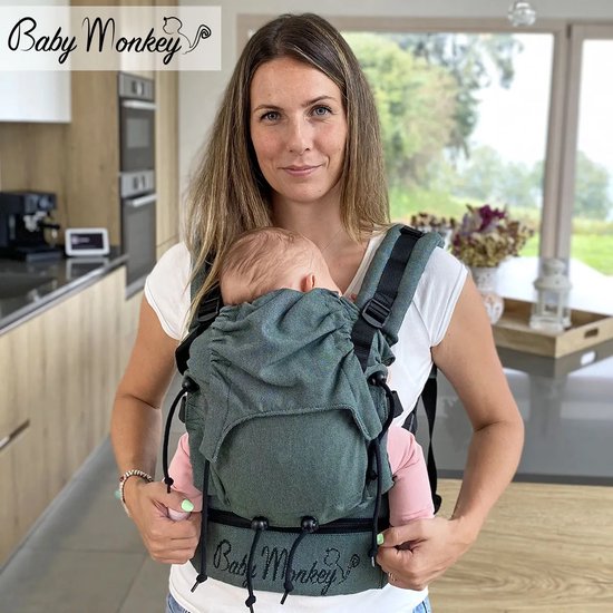 BabyMonkey® Regolo - Baby Draagzak - Ergonomische - 100% katoen - Pasgeboren (0-24 maanden) - 100% Made in Italy - Donker groen van Merkloos