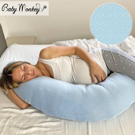 BabyMonkey® Voedingskussen - Zwangerschapskussen - Zijslaapkussen - Lichtblauw - incl. afneembare hoes - volledig wasbaar - 100% Made in Italy - duurzame productie - hoogste kwaliteit van BabyMonkey®