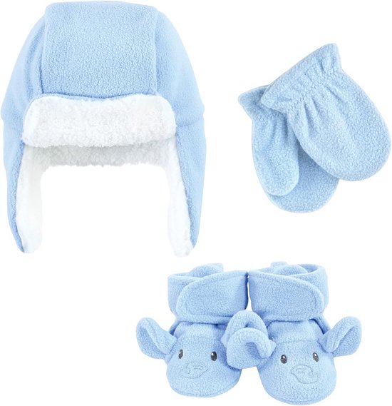 Babymuts, Wanten en Schoentjes Set - Unisex Winterset met Oren - Blauw Olifant - 18-24 Maanden