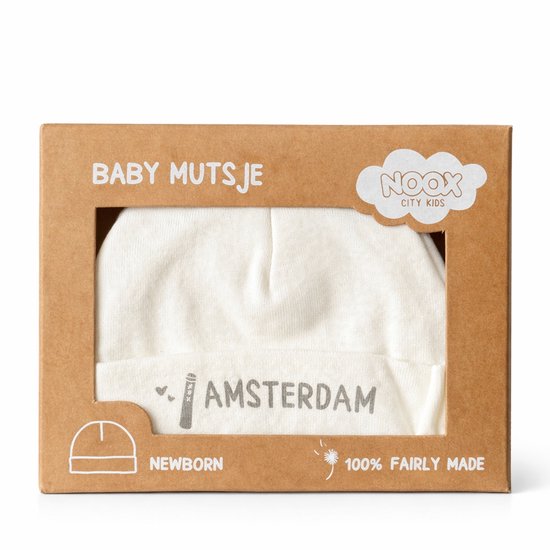 Babymutsje Amsterdam - 100% katoen - fairly made - in een mooie geschenkverpakking van Merkloos
