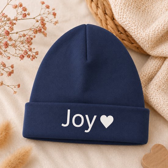Babymutsje Donker blauw met Naam – Gepersonaliseerd Newborn Mutsje Navy– Kraamcadeau Baby – Navy unisex