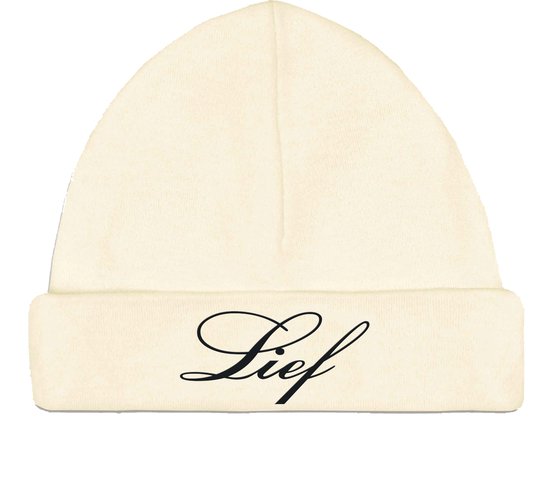 Babymutsje ecru 62-68- met naam geborduurd van Merkloos