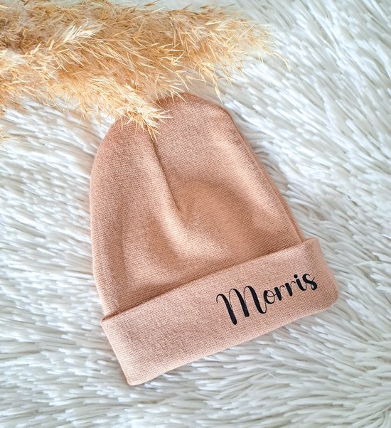 Babymutsje met naam - Newborn - Baby - Gepersonaliseerd - LTM baby - Mokka - Bruin - Zwanger - Kraamcadeau van LTM baby