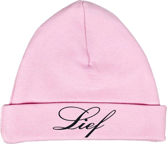 Babymutsje roze 62-68- met naam geborduurd van Merkloos