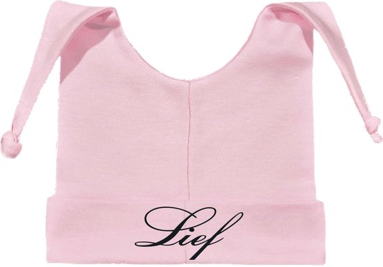 Babymutsje roze met 2 punten 62-68- met naam geborduurd van Merkloos