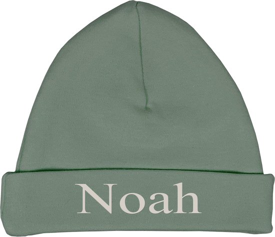 Babymutsje stonegreen 62-68- met naam geborduurd van Merkloos