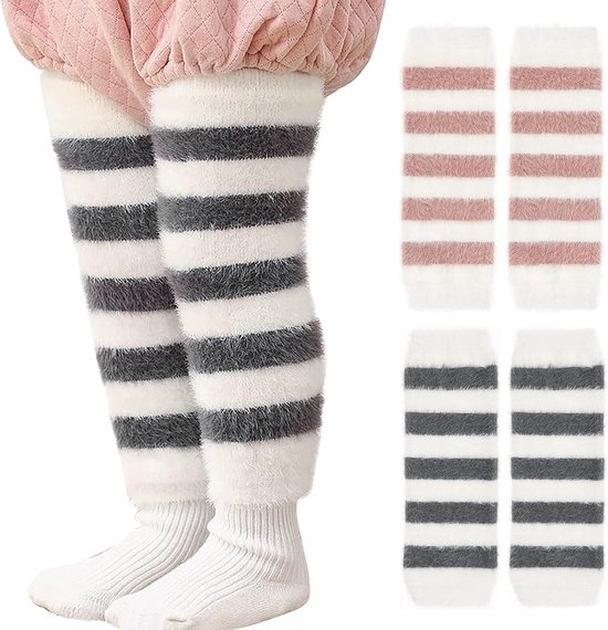 Babys Beenwarmers - Kinder beenstukken - Warmte en bescherming - Zachte acryl stof - One size - Grijs en roze