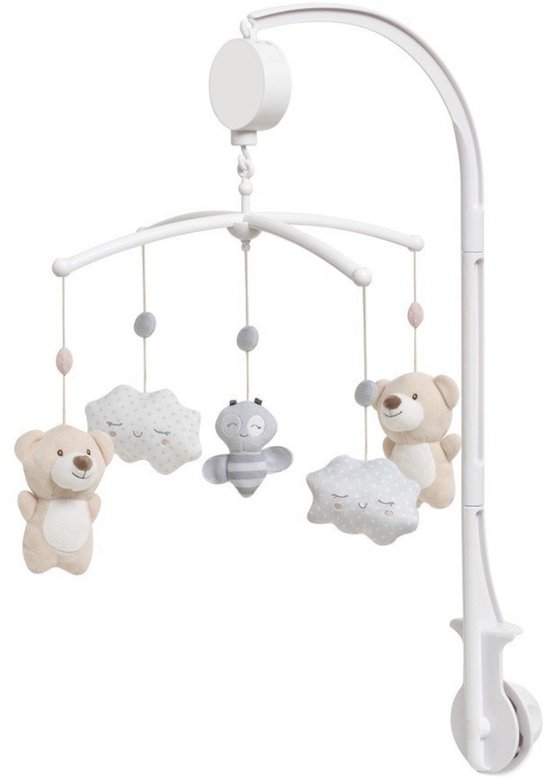 Baby's Muziekmobiel baby Heaven - Boxmobiel - figuurtjes - Muziek speelgoed - beertje - wolkes - grijs- frey beige van Merkloos