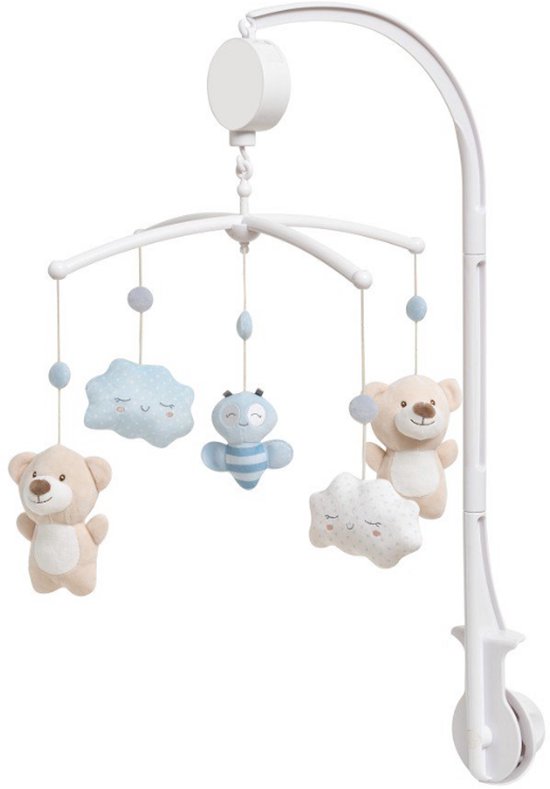 Baby's Muziekmobiel baby Heaven - Boxmobiel - figuurtjes - Muziek speelgoed - beertje - wolkjes - blauw beige van Merkloos