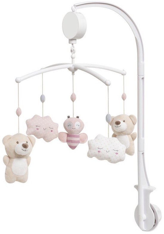 Baby's Muziekmobiel baby Heaven - Boxmobiel - figuurtjes - Muziek speelgoed - beertje - wolkjes- roze beige van Merkloos