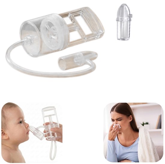 Baby's neusaspirator - Slijm neusreiniger - Neusdrainage hulpmiddel - Vacuümhandvat met onderdruk - Handmatige neusholtereinigingspomp - Verlicht neusverstopping - Anti reflux ontwerp - voor baby's, kinderen, volwassenen (Transparant - 7,5*19 cm)