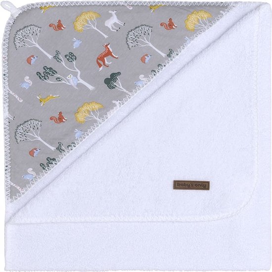 Baby's Only Baby badcape - Omslagdoek - Handdoek met capuchon Forest - Grijs - 75x85 cm - 100% katoen - Badstof van Baby's Only