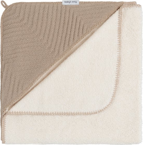 Baby's Only Baby badcape - Omslagdoek met visgraatpatroon - Handdoek met capuchon Grace - Beige - 75x85 cm - Badstof van Baby's Only