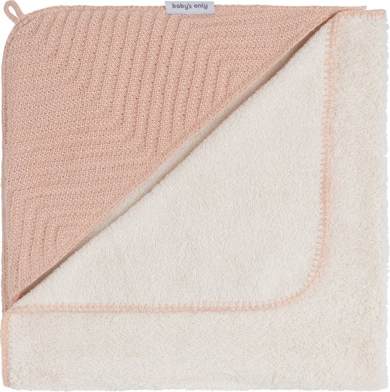 Baby's Only Baby badcape - Omslagdoek met visgraatpatroon - Handdoek met capuchon Grace - Blush - 75x85 cm - Badstof van Baby's Only