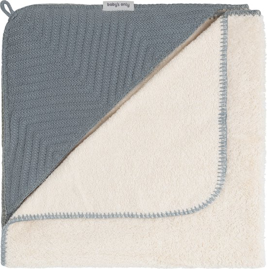 Baby's Only Baby badcape - Omslagdoek met visgraatpatroon - Handdoek met capuchon Grace - Nordic Blue - 75x85 cm - Badstof van Baby's Only