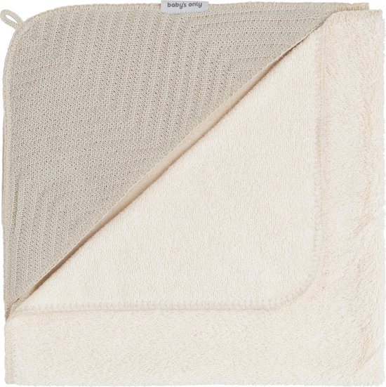 Baby's Only Baby badcape - Omslagdoek met visgraatpatroon - Handdoek met capuchon Grace - Warm Linen - 75x85 cm - Badstof van Baby's Only