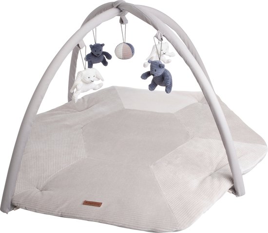 Baby's Only Baby speelkleed met boog - Baby gym - Playmat - Speelmat Sense - Vintage blue/Kiezelgrijs/Wit - Zachte rib corduroy stof - 94x83 cm van Baby's Only