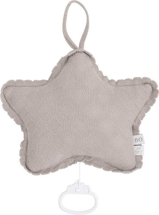 Baby's Only Gebreid baby Muziekdoosje - Muziekhanger ster Reef - Urban Taupe - 100% ecologisch katoen - Muziek speelgoed van Baby's Only