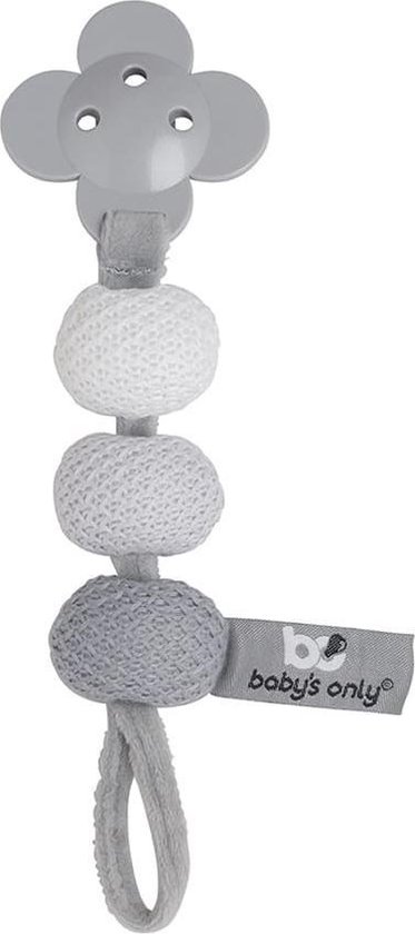 Baby's Only Gebreid speenkoord - Fopspeenkoord - Fopspeenketting - Zilvergrijs/Grijs/Wit - Baby cadeau van Baby's Only