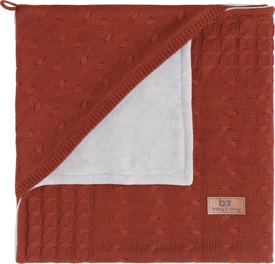 Baby's Only Gebreide wikkeldeken - Omslagdoek baby Cable - Chenille voering - Brique - 75x75 cm - Geschikt voor drie- en vijfpuntsgordel