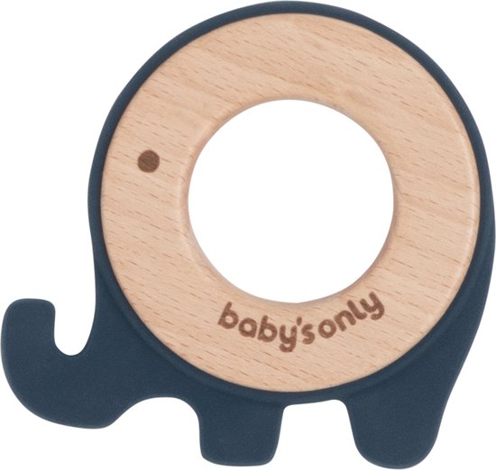 Baby's Only Houten baby bijtring - Bijtspeeltje olifant - Vintage Blue - Baby cadeau van Baby's Only