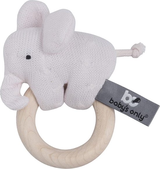 Baby's Only Houten baby rammelaar olifant gebreid - Classic Roze - Baby cadeau van Baby's Only