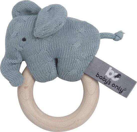 Baby's Only Houten baby rammelaar olifant gebreid - Stonegreen - Baby cadeau van Baby's Only