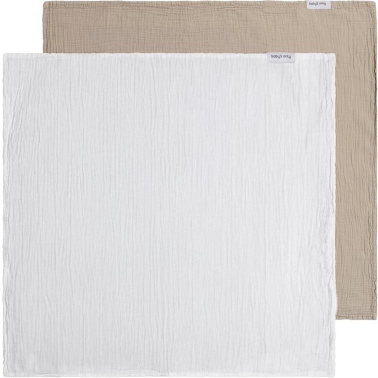 Baby's Only Hydrofiele doek Tender - Swaddles voor baby - Inbakerdoek - Hydrofiele luier - Mousseline - Beige/Wit - 65x65 cm - 2-pack - 100% prewashed katoen van Merkloos
