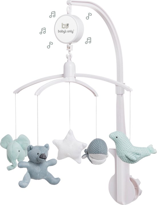 Baby's Only Muziekmobiel baby - Boxmobiel - Stonegreen/Mint/Wit - Gebreide figuurtjes - Muziek speelgoed - Melodie 'It's a small world' van Merkloos