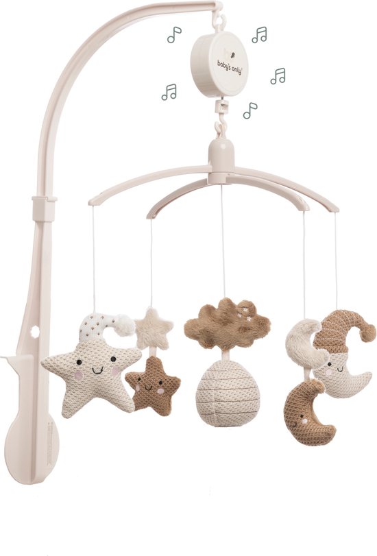 Baby's Only Muziekmobiel baby Heaven - Boxmobiel - Clay/Warm Linen - Gebreide figuurtjes - Muziek speelgoed - Melodie 'It's a small world' van Baby's Only