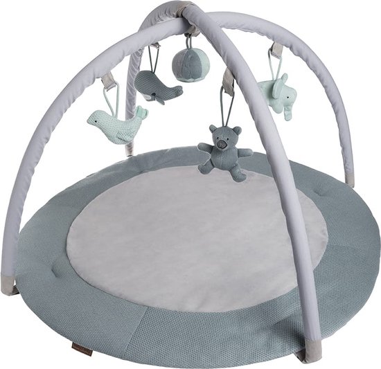 Baby's Only Rond baby speelkleed met boog - Baby gym - Playmat - Speelmat - Stonegreen/Mint/Wit - 87 cm - Gebreide figuurtjes van Baby's Only