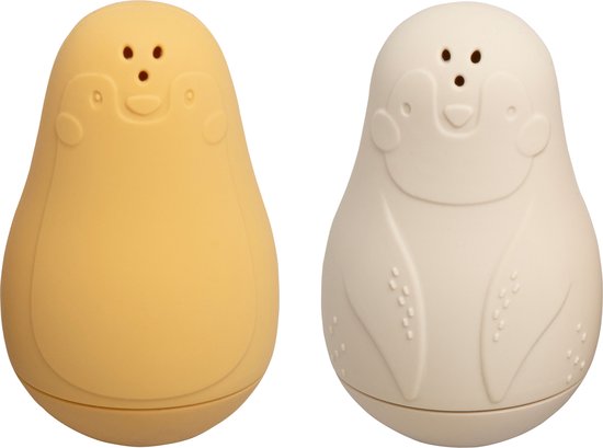 Baby's Only Spuitfiguur pinguïns - Baby badspeelgoed - Oker/Warm Linen - Siliconen speelgoed - Baby cadeau van Baby's Only