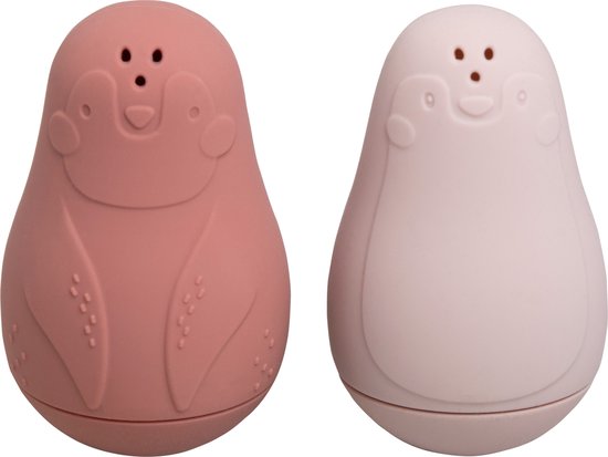 Baby's Only Spuitfiguur pinguïns - Baby badspeelgoed - Stone Red/Oud Roze - Siliconen speelgoed - Baby cadeau van Baby's Only