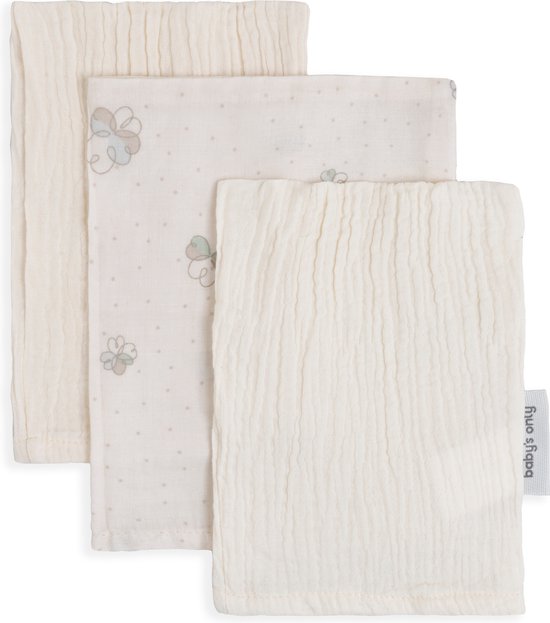 Baby's Only Washandje Tender - Babywashandjes - Hydrofiele washandjes - Baby washandje - 3-pack - Linen/Clover - 100% prewashed katoen