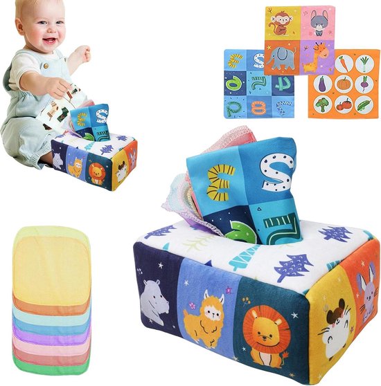 Babys Tissue Box - Leerspeelgoed Doos - Ontwikkeling Stimuleren - Verbeterde Perceptie - 24 x 18 x 12 cm - Meerkleurig