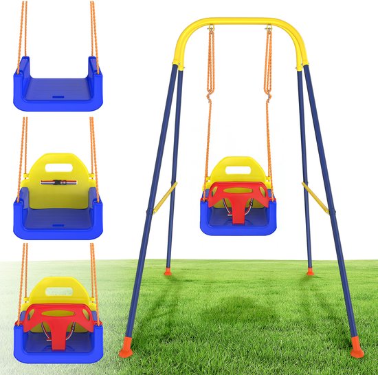 Babyschommel 3-in-1 met Frame – Meegroei Schommel voor Baby & Kind – Verstelbaar, Veilig & Opvouwbaar – Binnen & Buiten – Stalen Constructie van Amigo Toys