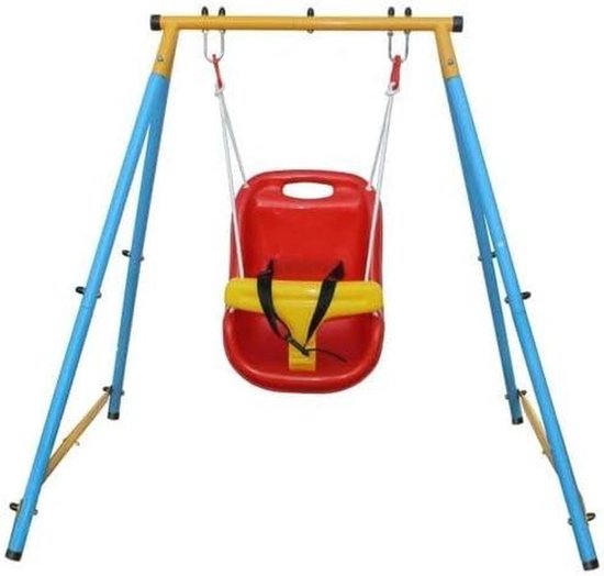 Babyschommel 3-in-1 - Tuinschommel Kinderen - Ontwikkeling Spelenderwijs - Inklapbaar Frame - 122 x 102 x 112 cm - Blauw Rood